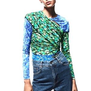 NEW ZARA Floral Stretch Jersey Multicolor Top